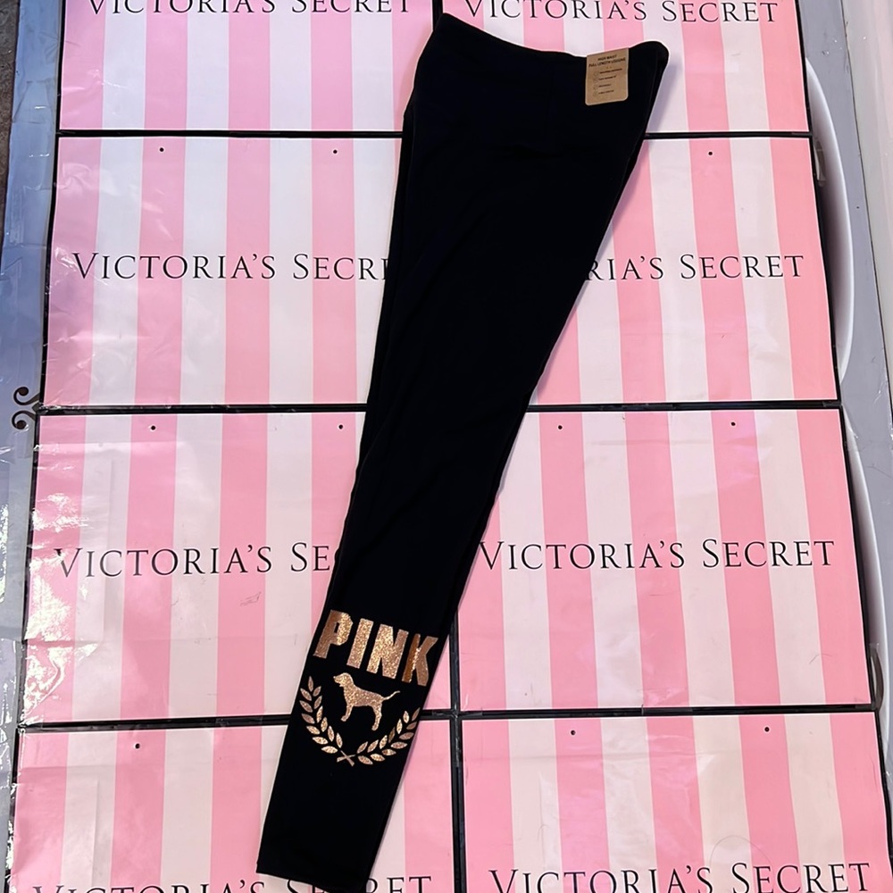 VS Pink rose gold logo black  legging